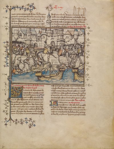 Een Slag uit de Trojaanse Oorlog door First Master of the Bible historiale of Jean de Berry